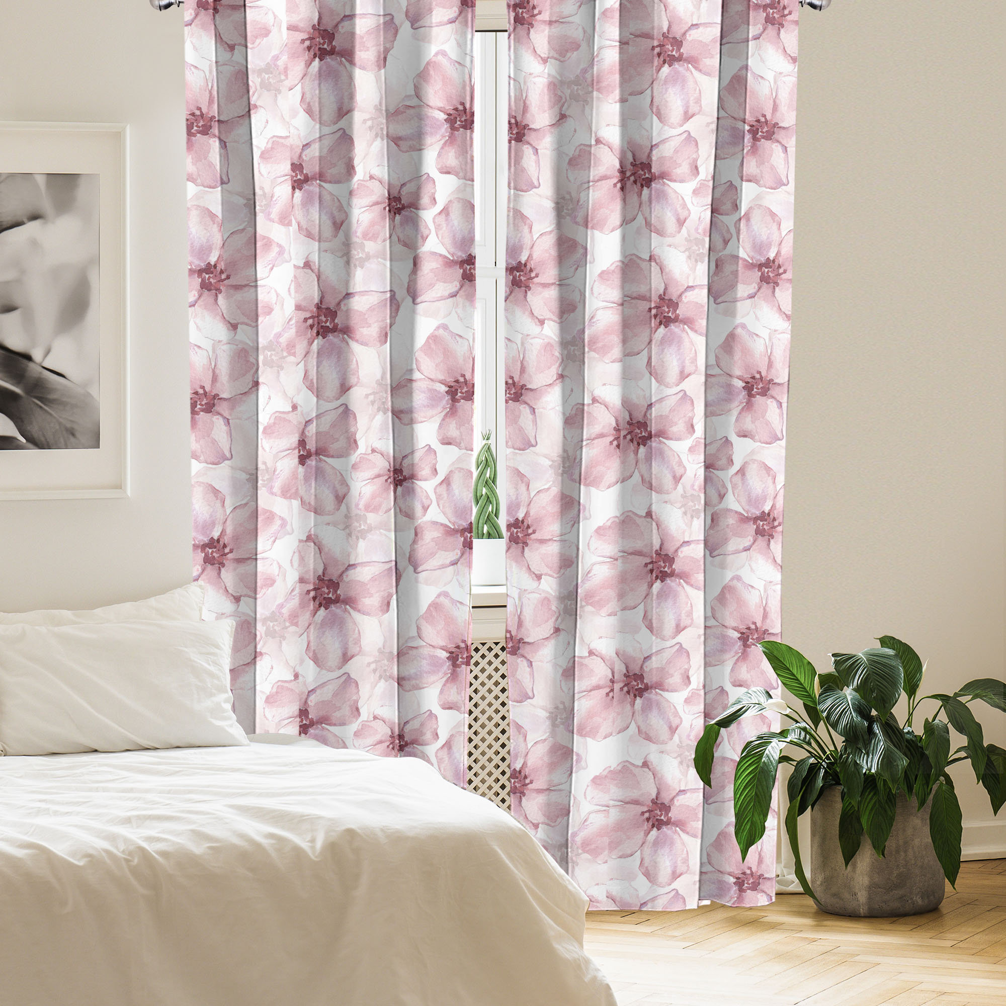 East Urban Home Romantic Vibes Curtains Aquarelle Flowers Pair